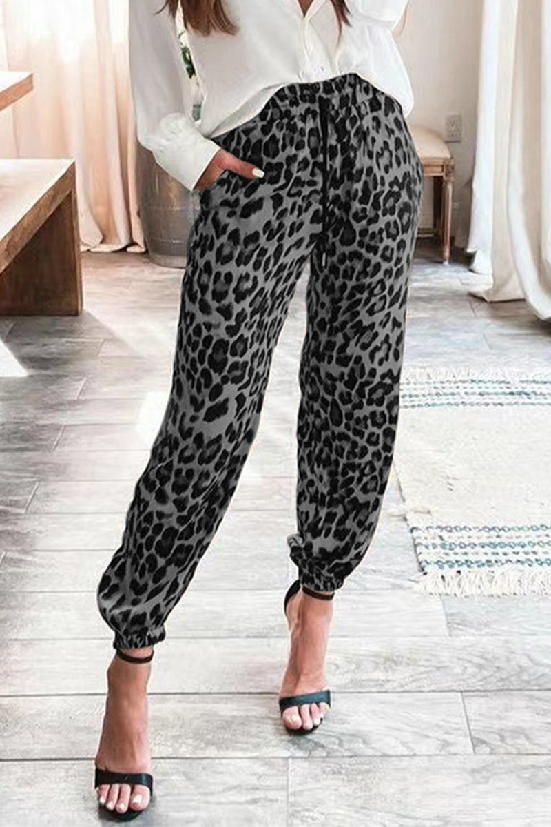 Casual Leopard Patchwork Loose Pencil Full Print Bottoms