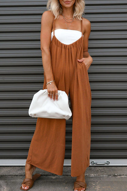 Casual Solid Solid Color U Neck Loose Jumpsuits