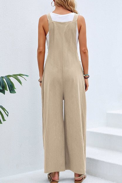 Casual Vacation Solid Buttons Square Collar Loose Jumpsuits(10 Colors)