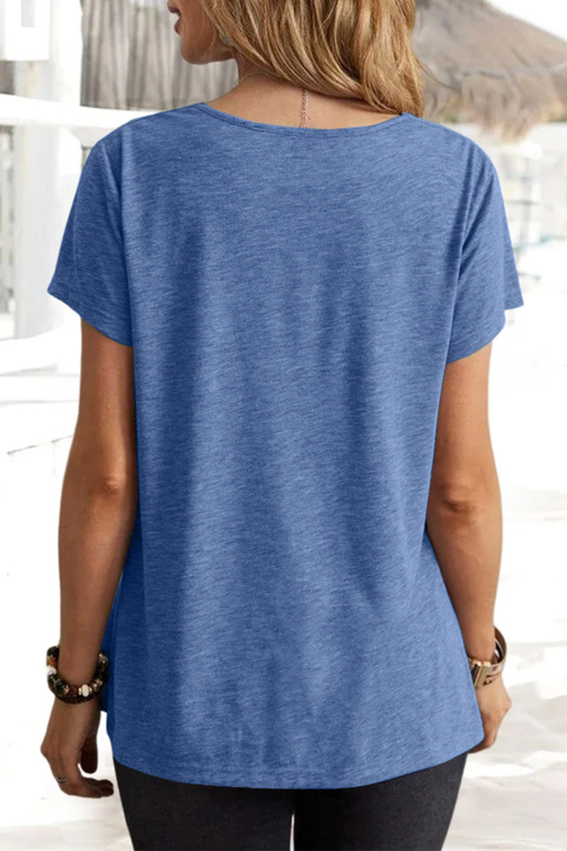 Casual Daily Solid Asymmetrical U Neck T-Shirts