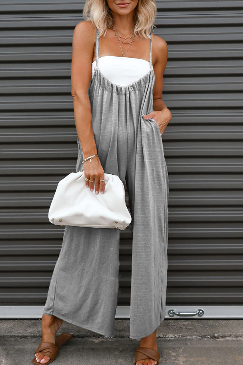 Casual Solid Solid Color U Neck Loose Jumpsuits