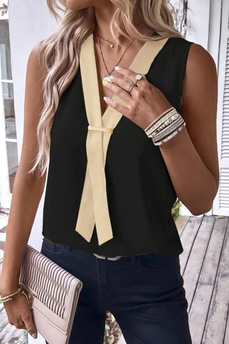 Casual Simplicity Solid Patchwork V Neck Blouses(4 Colors)