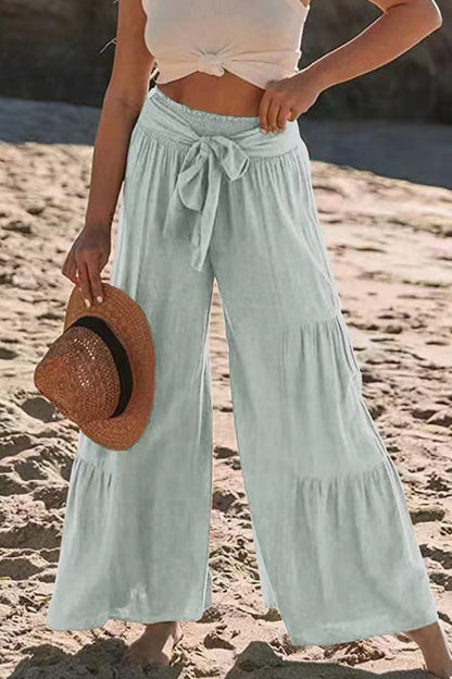 Casual Vacation Solid Bandage Fold Loose High Waist Wide Leg Solid Color Bottoms