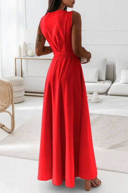 Casual Solid Frenulum V Neck Long Dress Dresses