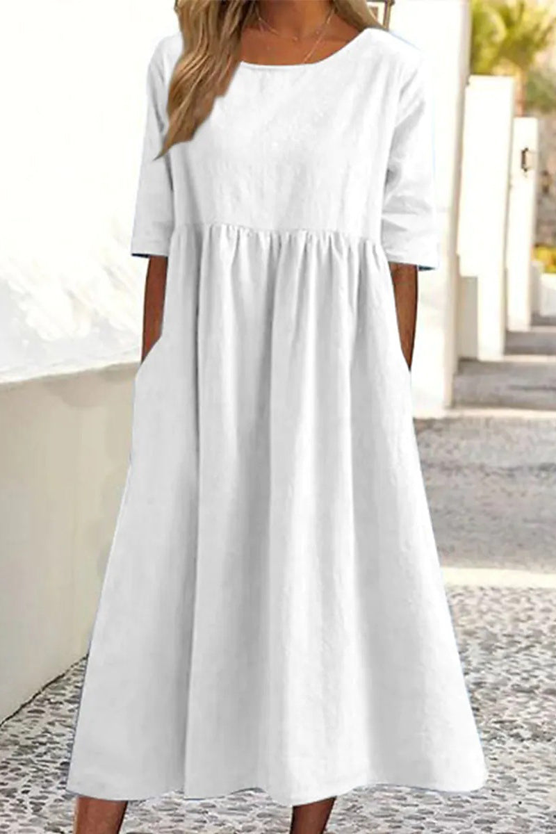 Casual Simplicity Solid Pocket O Neck A Line Dresses(7 Colors)