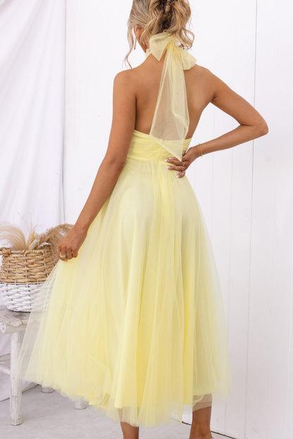 Sweet Elegant Solid Backless Halter A Line Dresses(6 Colors)