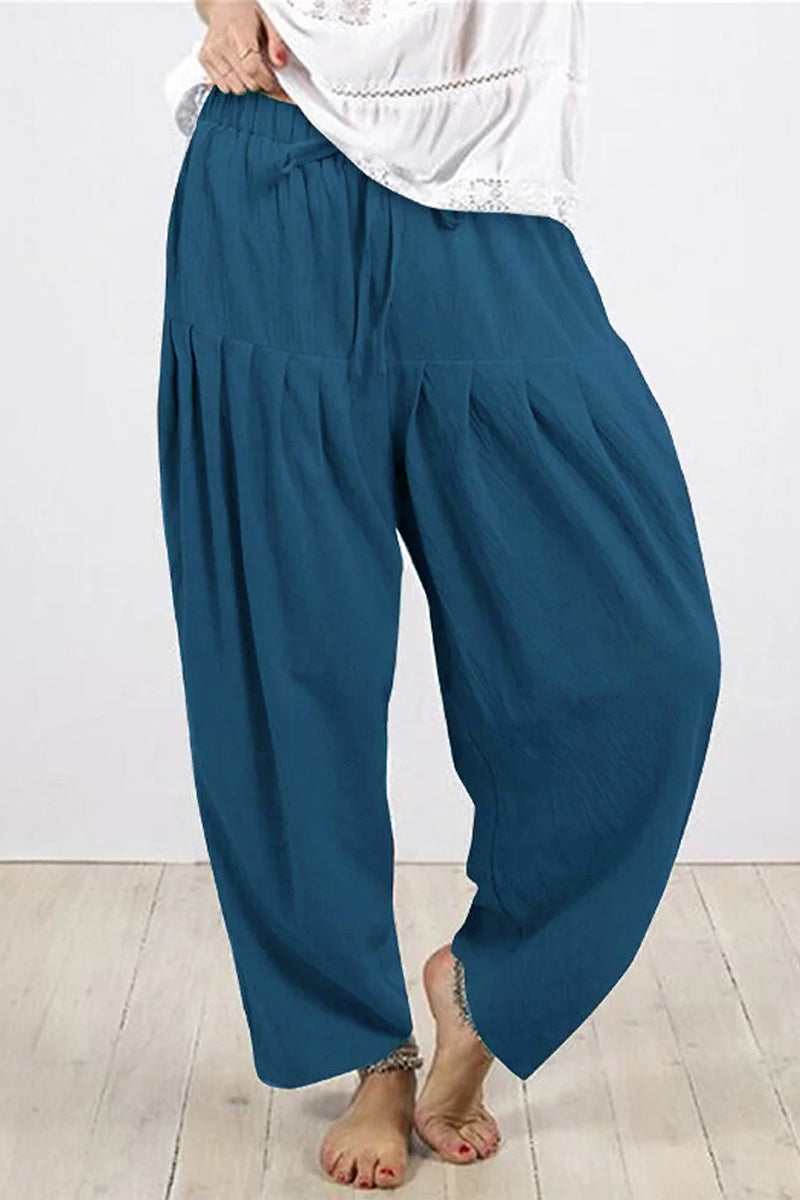 Casual Solid Frenulum Fold Loose High Waist Harlan Solid Color Bottoms