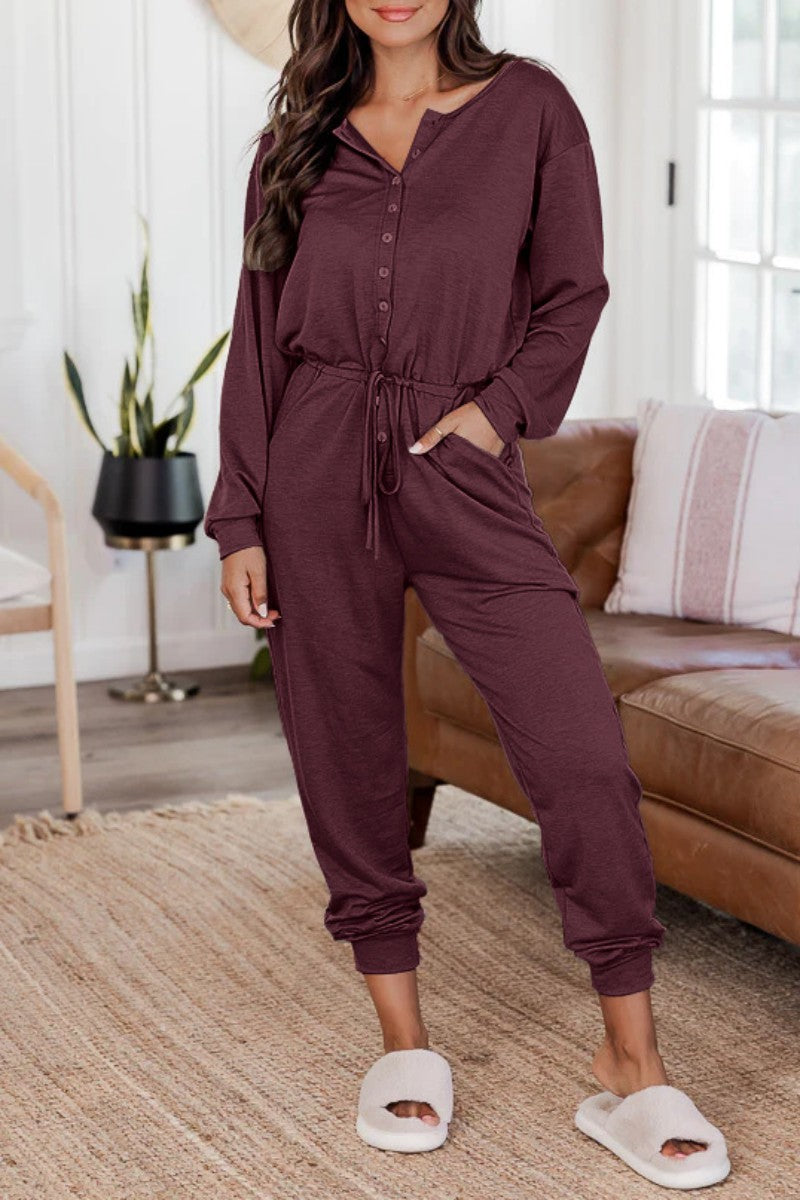 Casual Solid Patchwork V Neck Regular Jumpsuits