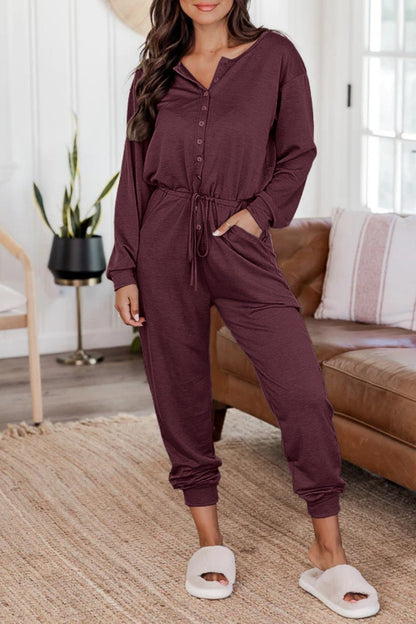 Casual Solid Patchwork V Neck Regular Jumpsuits