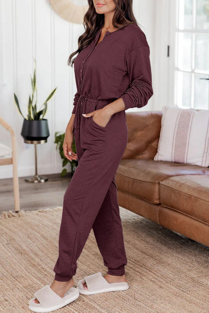 Casual Solid Patchwork V Neck Regular Jumpsuits