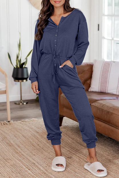 Casual Solid Patchwork V Neck Regular Jumpsuits