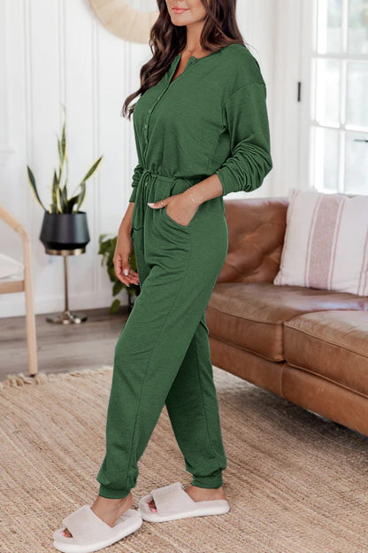 Casual Solid Patchwork V Neck Regular Jumpsuits