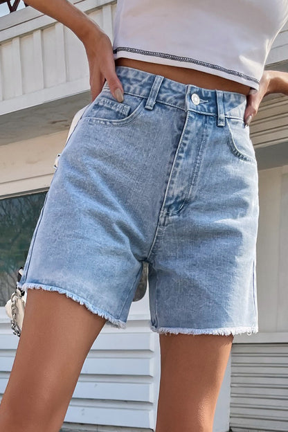 Casual Solid Make Old High Waist Straight Denim Shorts(10 Colors)