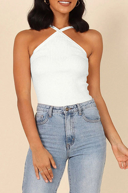 Sexy Simplicity Solid Solid Color Halter Tops