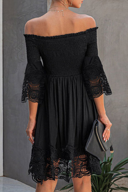 Elegant Solid Lace Hollowed Out Off the Shoulder Dresses