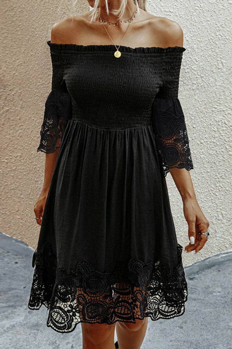 Elegant Solid Lace Hollowed Out Off the Shoulder Dresses