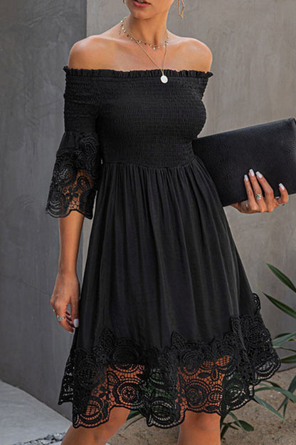 Elegant Solid Lace Hollowed Out Off the Shoulder Dresses