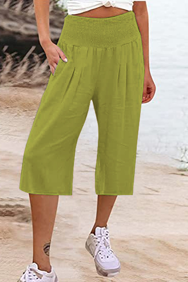 Casual Simplicity Solid Pocket Loose High Waist Wide Leg Solid Color Bottoms(14 Colors)