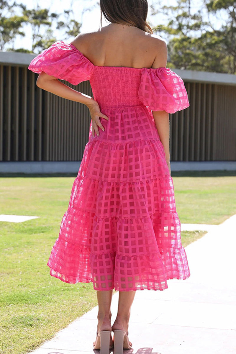 Sweet Elegant Solid Mesh Off the Shoulder Cake Skirt Dresses