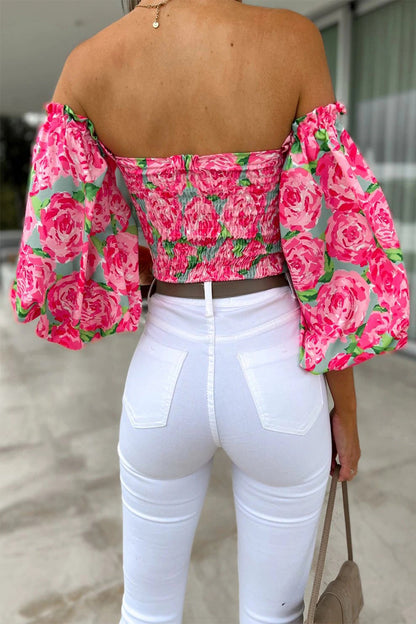 Sweet Elegant Print Printing Off the Shoulder Tops