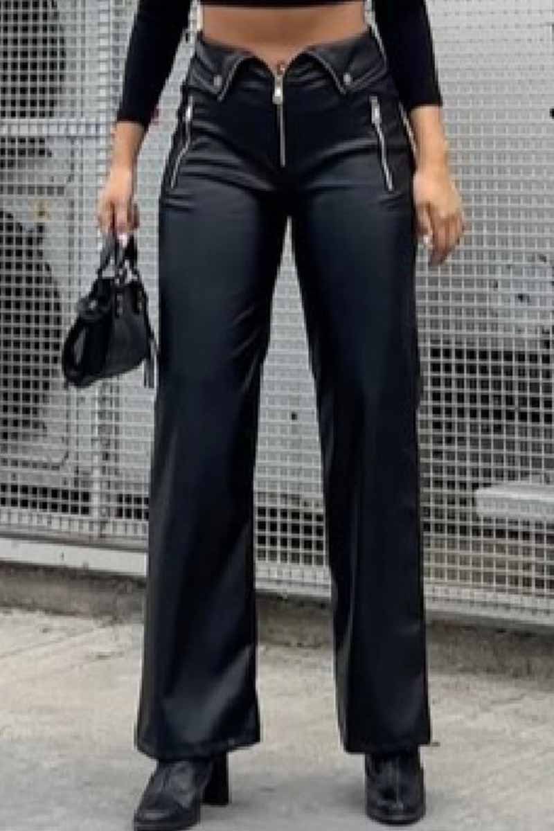 Street Solid High Waist Straight Bottoms