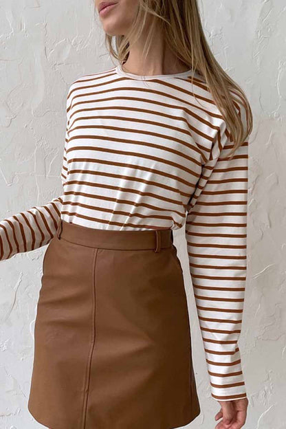 Casual Striped Patchwork O Neck Tops(5 Colors)