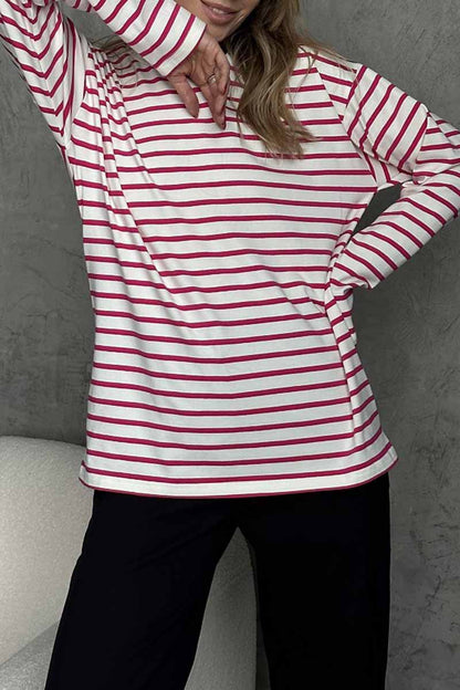 Casual Striped Patchwork O Neck Tops(5 Colors)