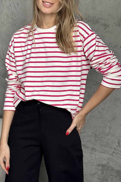 Casual Striped Patchwork O Neck Tops(5 Colors)