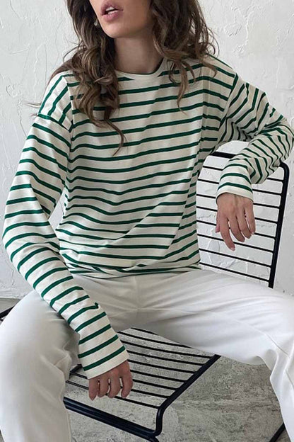 Casual Striped Patchwork O Neck Tops(5 Colors)