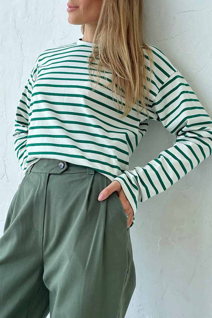 Casual Striped Patchwork O Neck Tops(5 Colors)