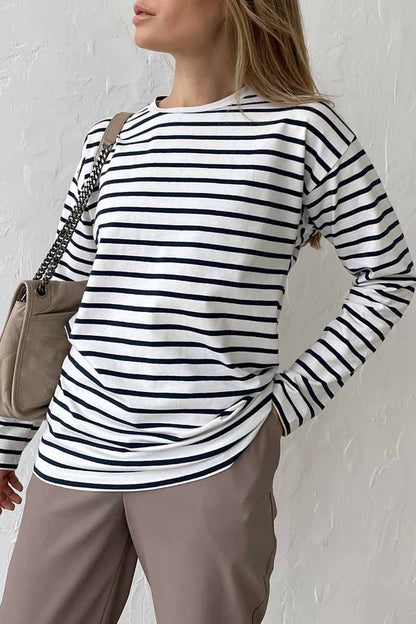 Casual Striped Patchwork O Neck Tops(5 Colors)