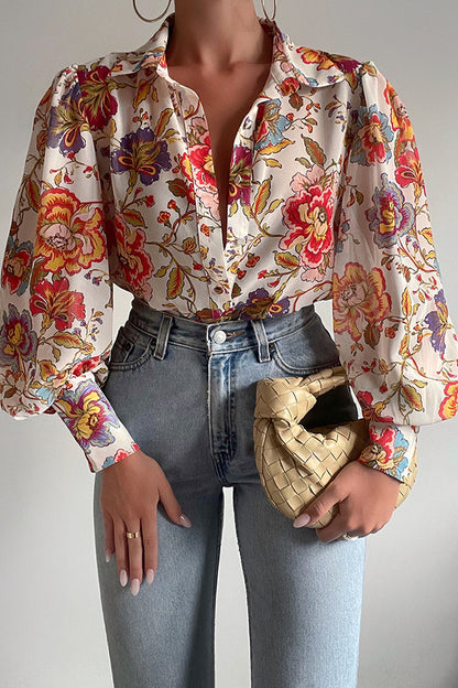 Elegant Floral Patchwork Turndown Collar Blouses(15 Colors)