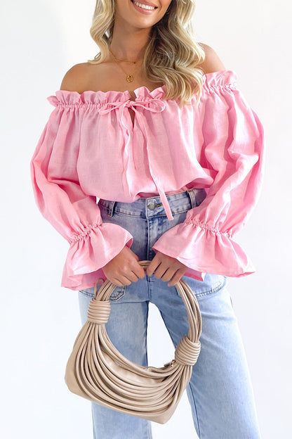 Casual Street Solid Stringy Selvedge Off the Shoulder Tops(3 Colors)