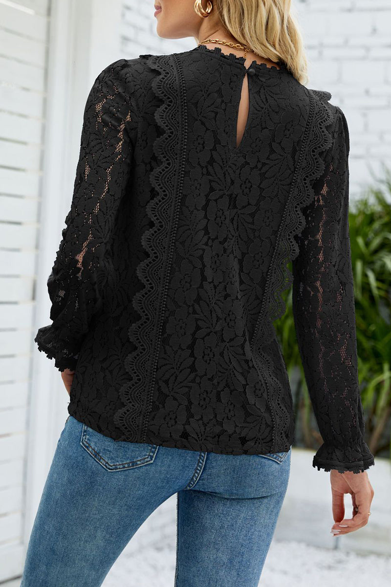 Elegant Solid Lace V Neck Tops