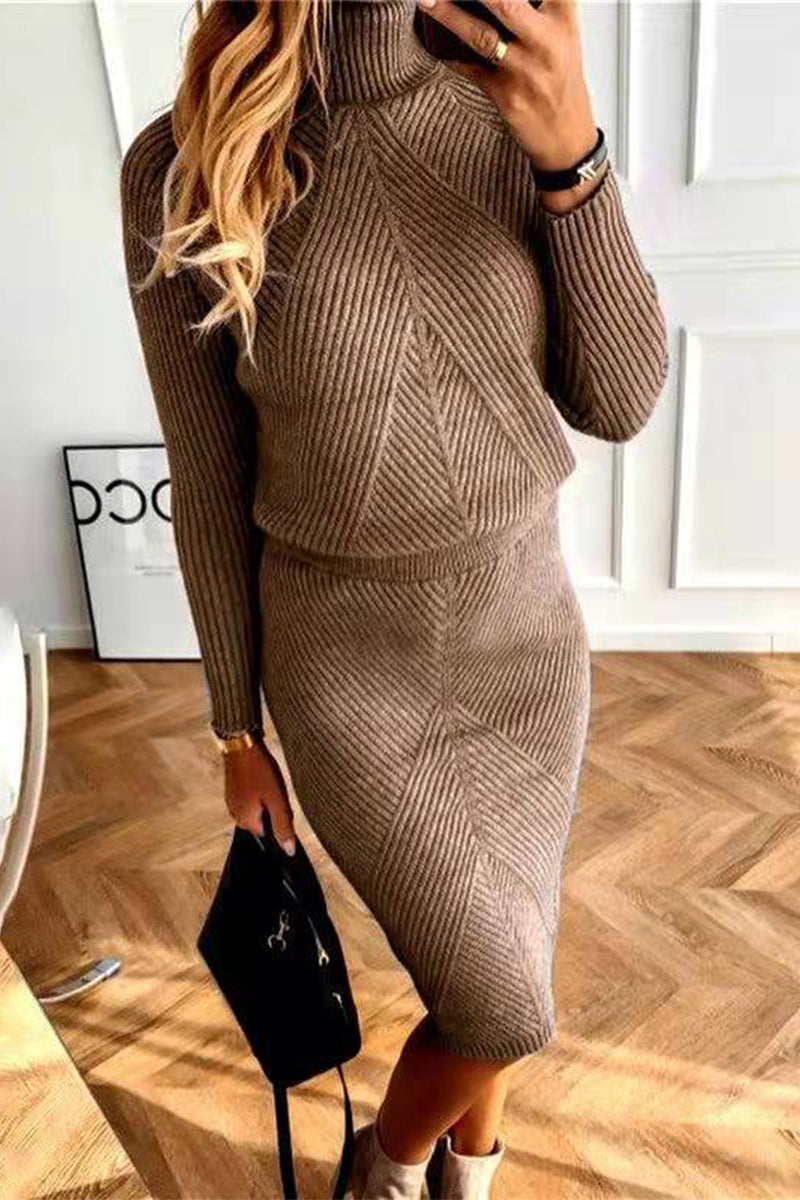 Casual Solid Turtleneck Long Sleeve Two Pieces(12 Colors)