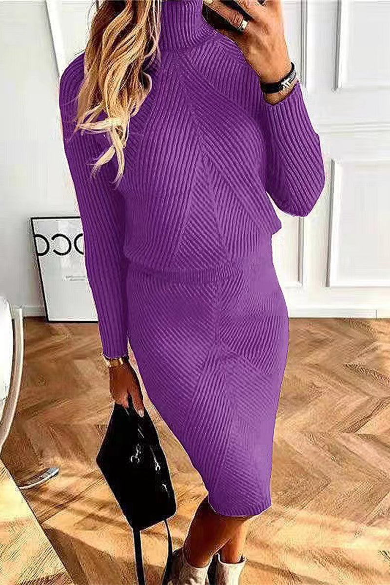 Casual Solid Turtleneck Long Sleeve Two Pieces(12 Colors)