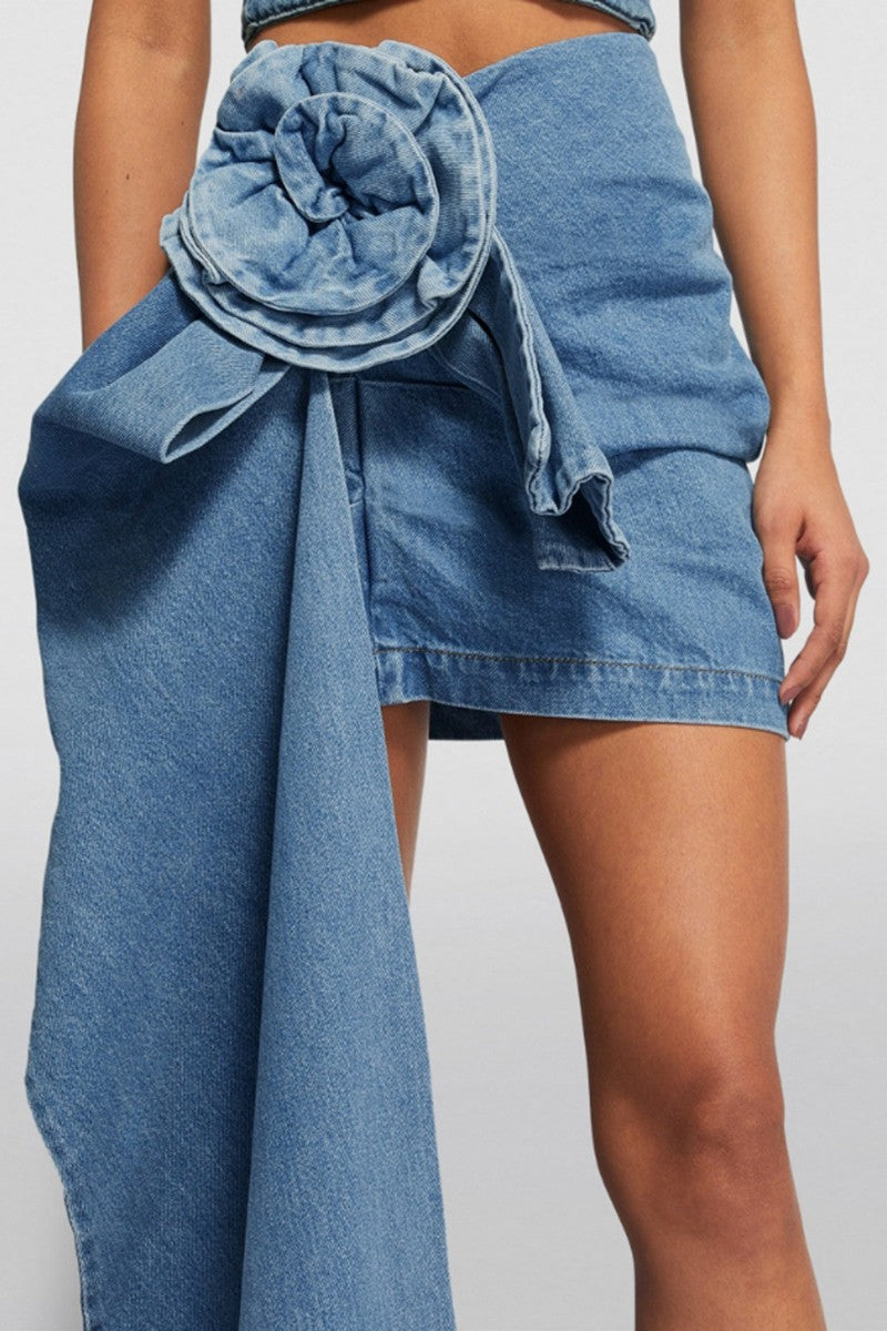 Casual Solid Patchwork Asymmetrical High Waist Skinny Denim Skirts