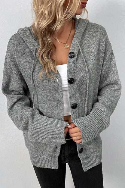 Casual Solid Buttons Hooded Collar Sweaters(8 Colors)