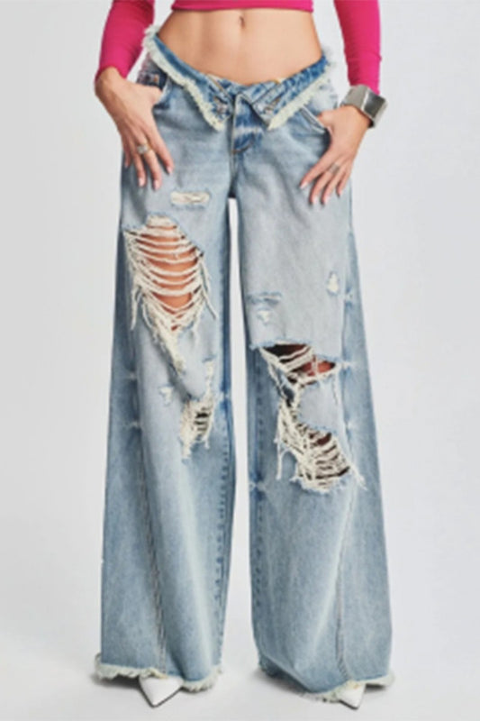 Casual Ripped Patchwork Denim Jeans (Subject To The Actual Object,5Colors)