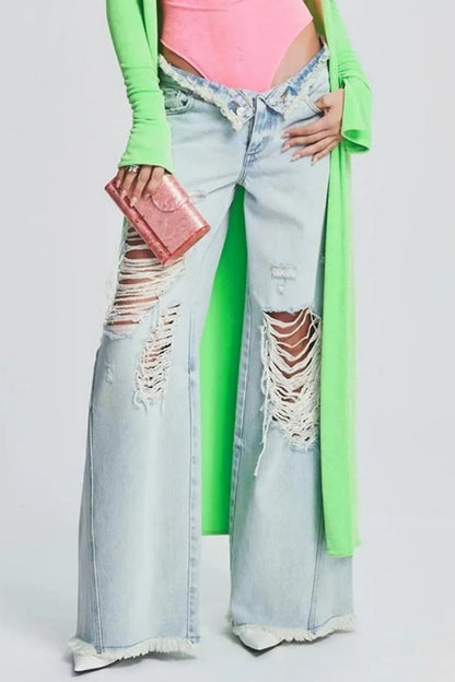 Casual Ripped Patchwork Denim Jeans (Subject To The Actual Object,5Colors)