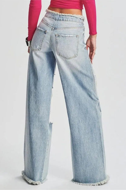 Casual Ripped Patchwork Denim Jeans (Subject To The Actual Object,5Colors)