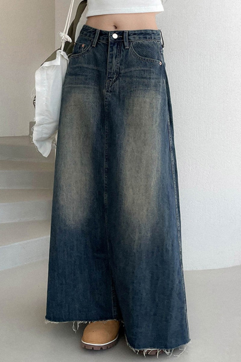 Casual Solid Patchwork High Waist Regular Denim Skirts