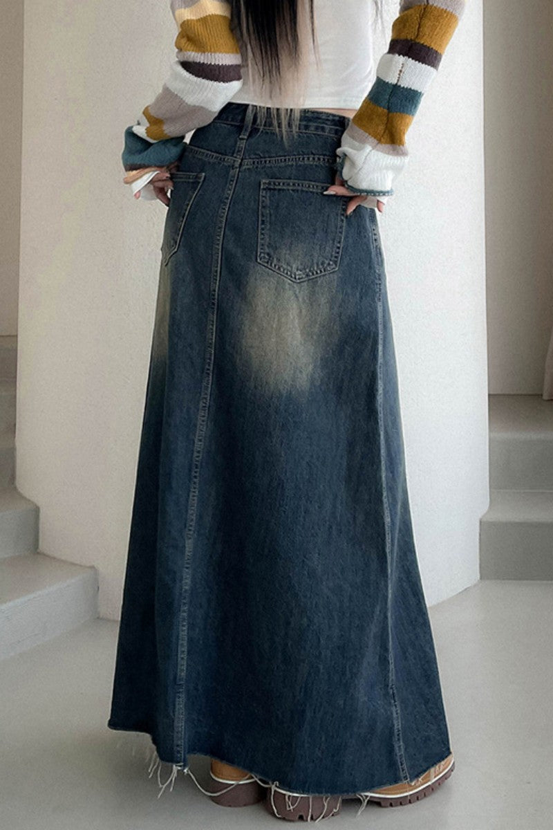 Casual Solid Patchwork High Waist Regular Denim Skirts