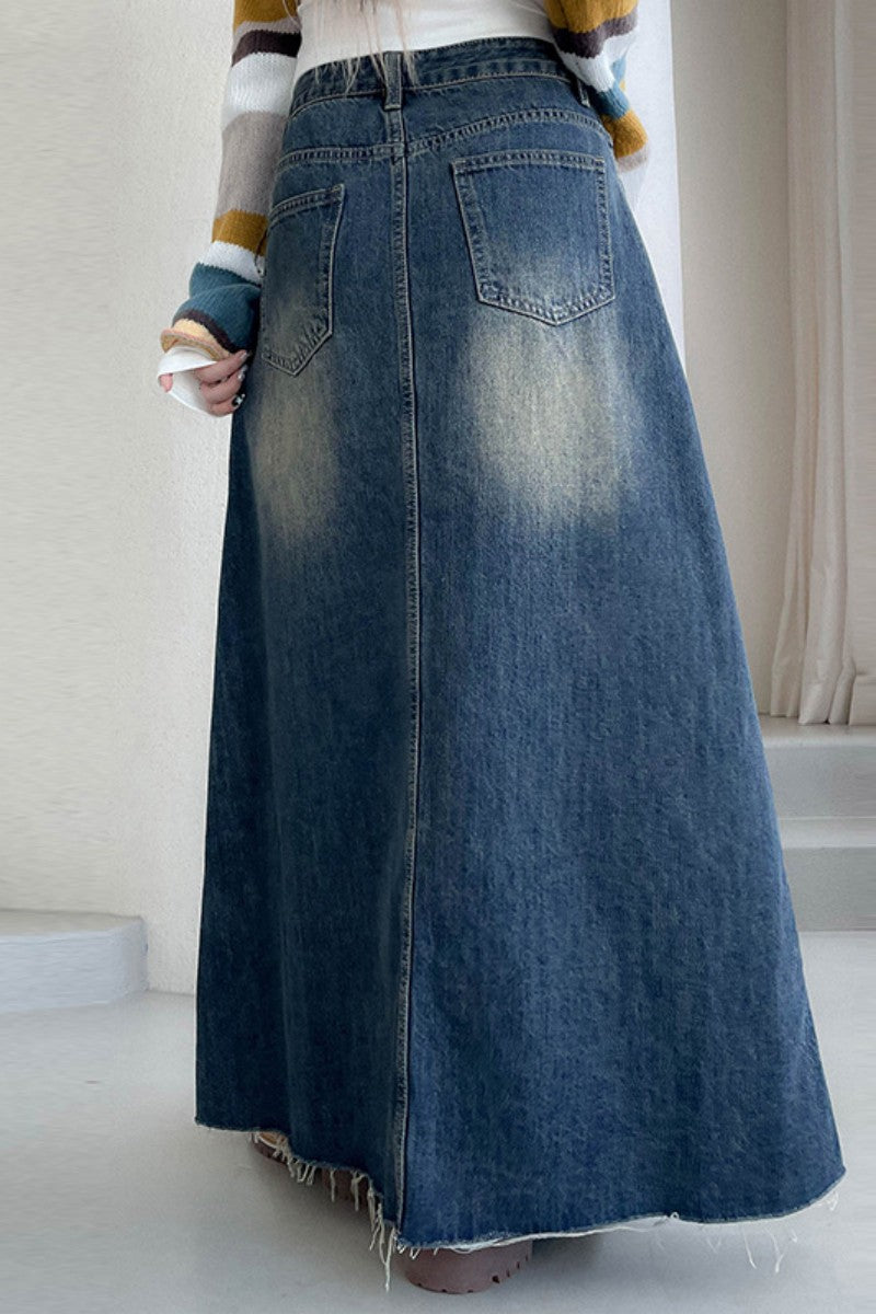 Casual Solid Patchwork High Waist Regular Denim Skirts