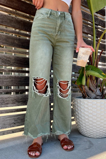 Casual Solid Ripped Patchwork High Waist Regular Denim Jeans