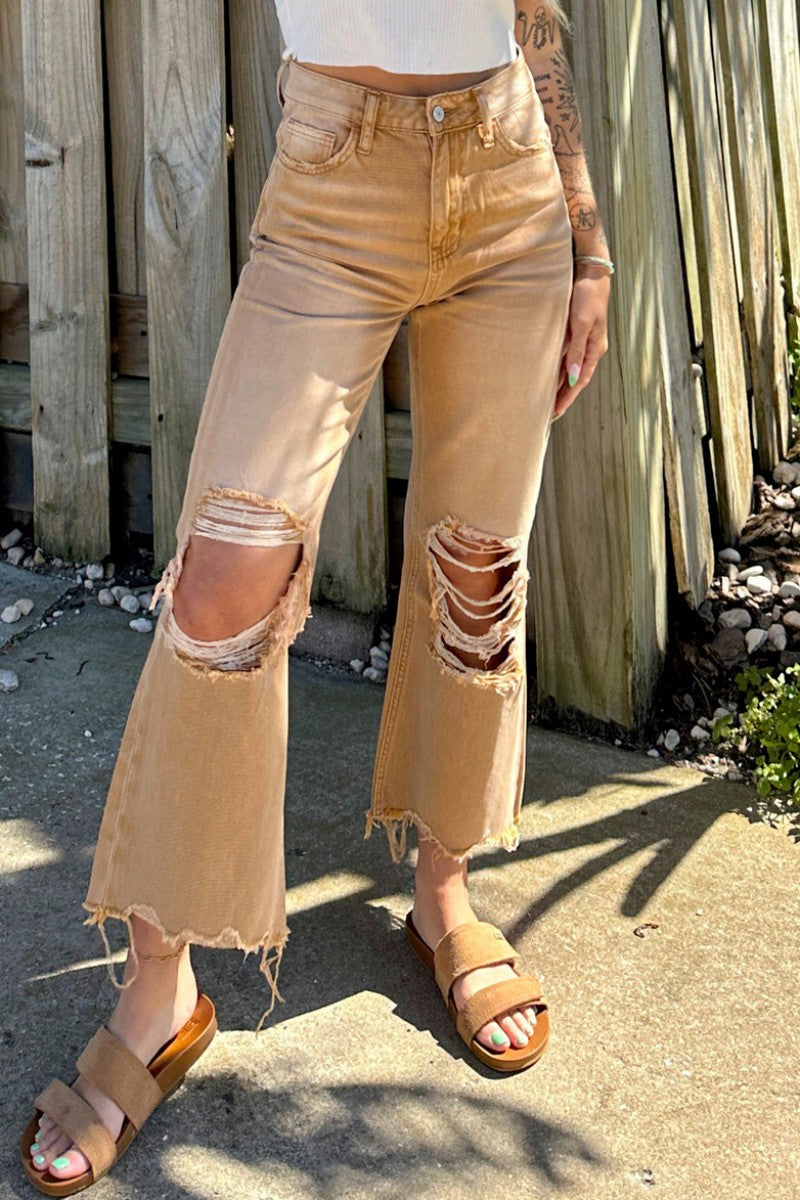 Casual Solid Ripped Patchwork High Waist Regular Denim Jeans