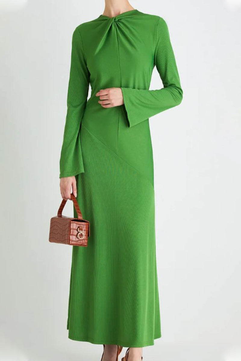 Casual Simplicity Solid Fold O Neck Long Sleeve Dresses