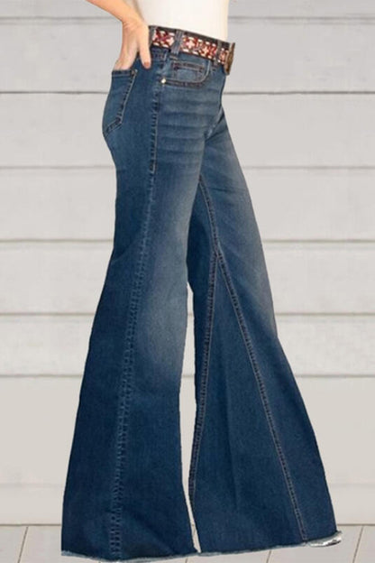 Street Solid High Waist Regular Denim Jeans(No Belt)