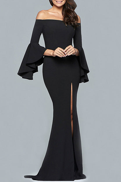 Elegant Solid Flounce Off the Shoulder Evening Dresses(6 Colors)