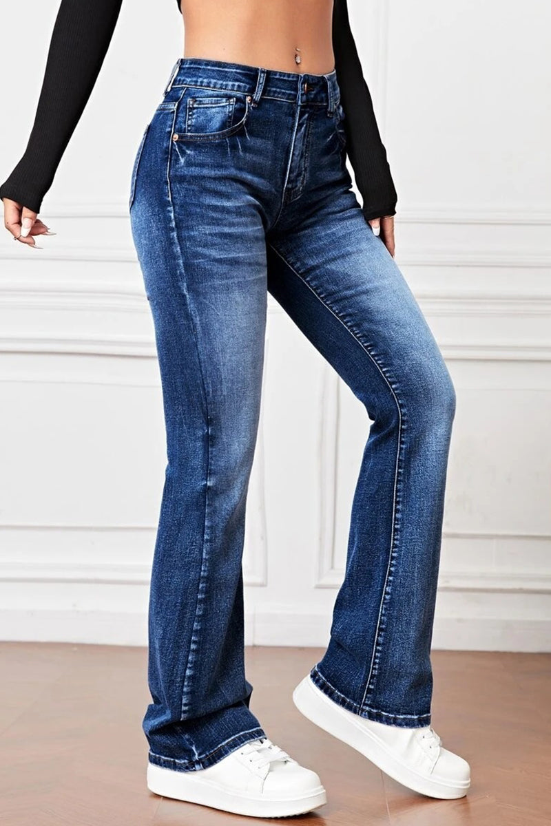 Casual Solid Pocket High Waist Denim Jeans(3 Colors)